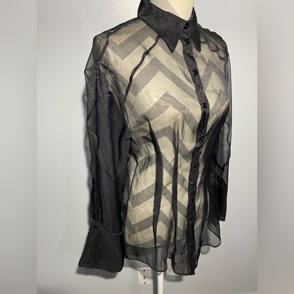 Zara Black Sheer Button Down Shirt - Picture 6 of 13